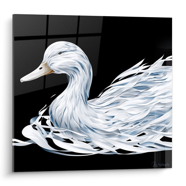 White Duck with Silver Streaks on Black Background - Frozen Breath - Duck Edition