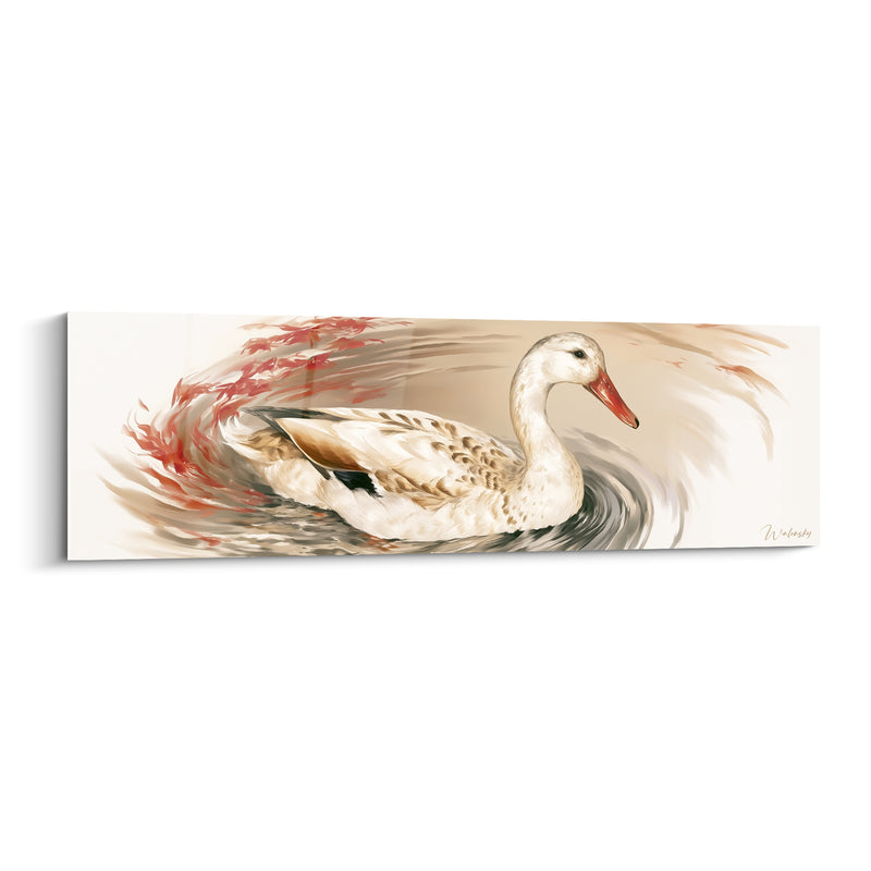 Tableau Blanc et corail au long cou gracile - Vaguelettes automnales - Edition Canard