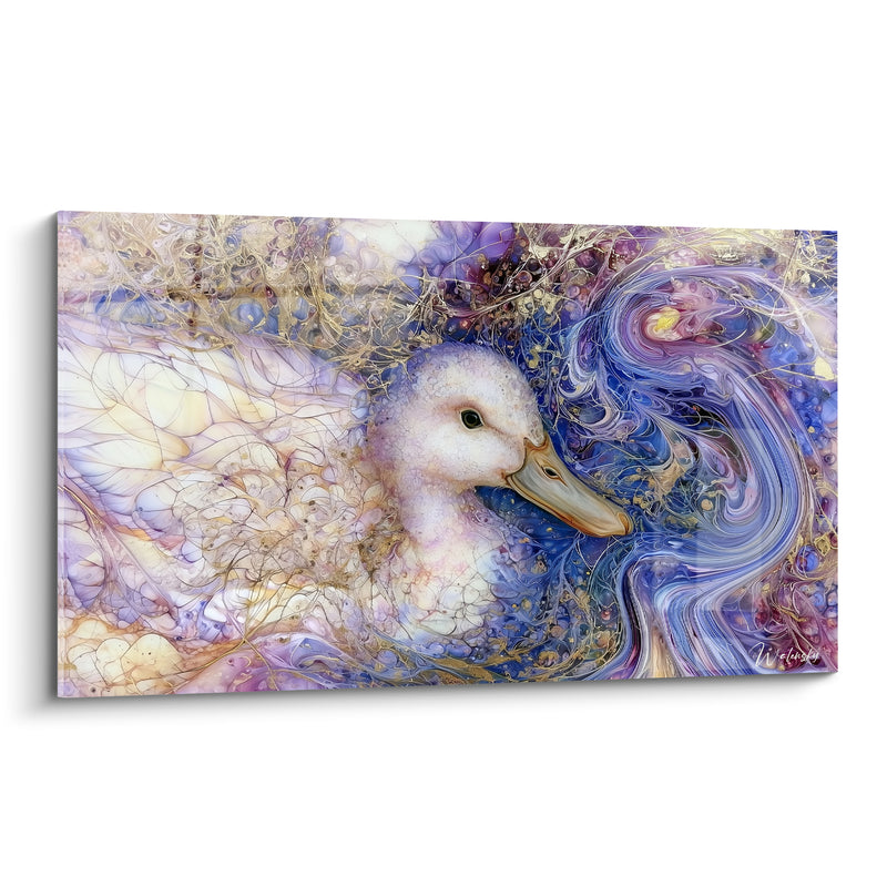 Tableau Canard blanc aux volutes bleu et or - Songe irisé - Edition Canard