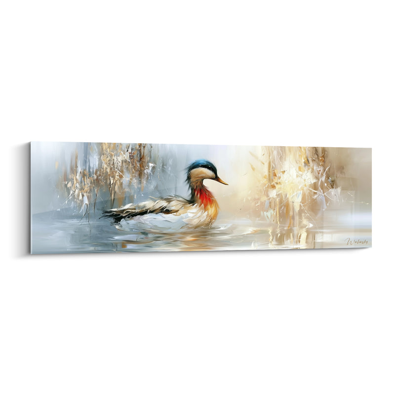 Tableau Canard blanc et bleu parmi les roseaux dorés - Roseaux au bord de l'eau - Edition Canard