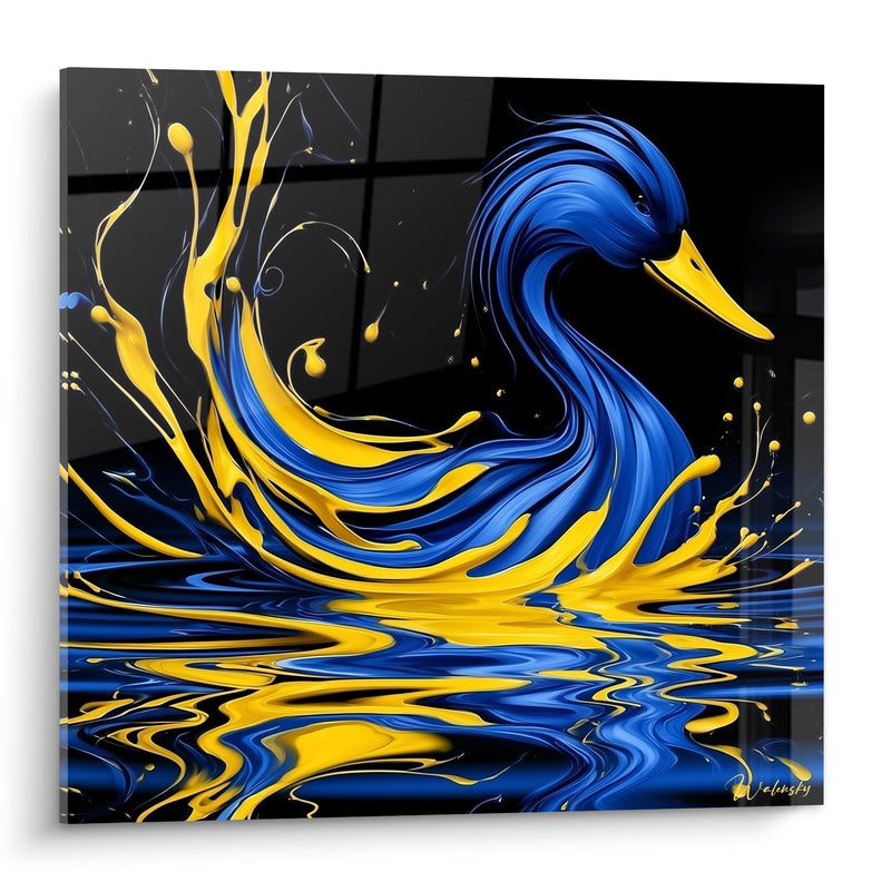 Tableau Canard bleu et jaune en éclaboussures liquides - Éclosion liquide - Edition Canard