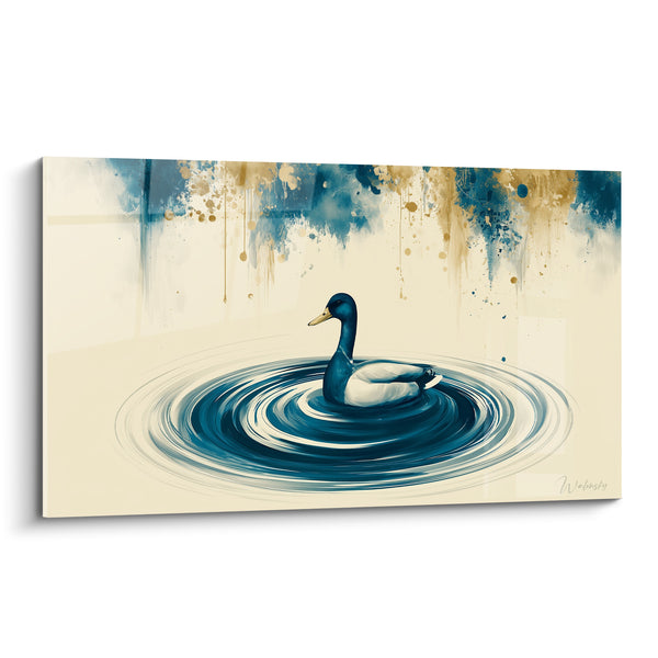 Blue Duck Painting on Ivory Waves - Silent Wake - Duck Edition
