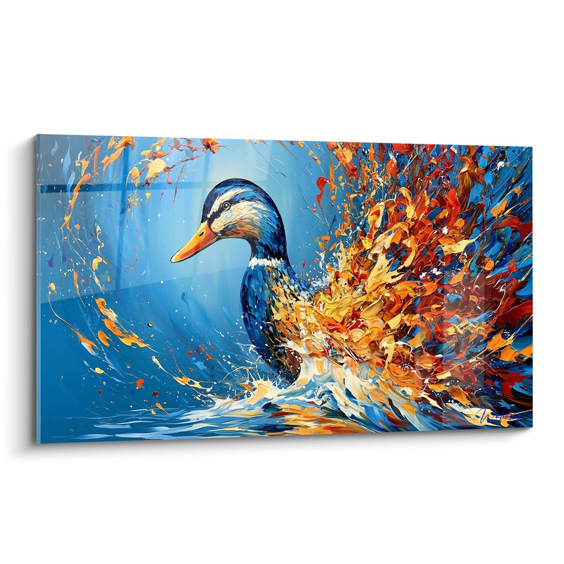 Tableau Canard bleu roux à plumes explosives - Éruption de plumes - Edition Canard