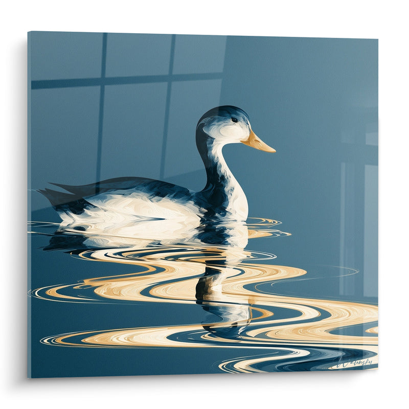 Tableau Canard blanc bec doré ondulations aquatiques - Miroir ondulant - Edition Canard