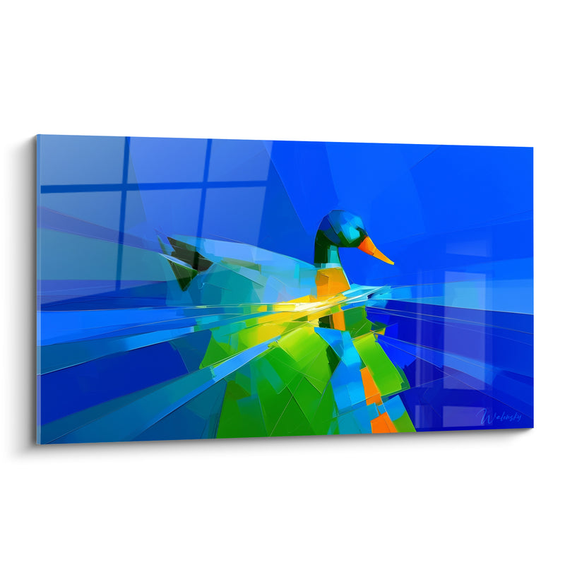 Tableau Canard colvert bleu vert géométrique - Élan sur l'onde - Edition Canard