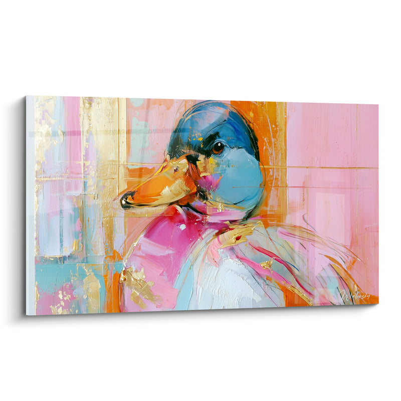 Tableau Canard bleu et rose aux touches dorées - Éveil chromatique - Edition Canard