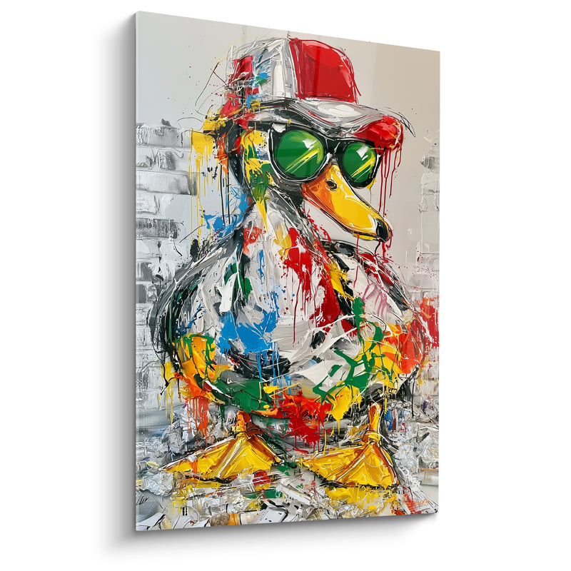 Tableau Canard casquette rouge lunettes vertes coulures - Attitude effrontée - Edition Canard