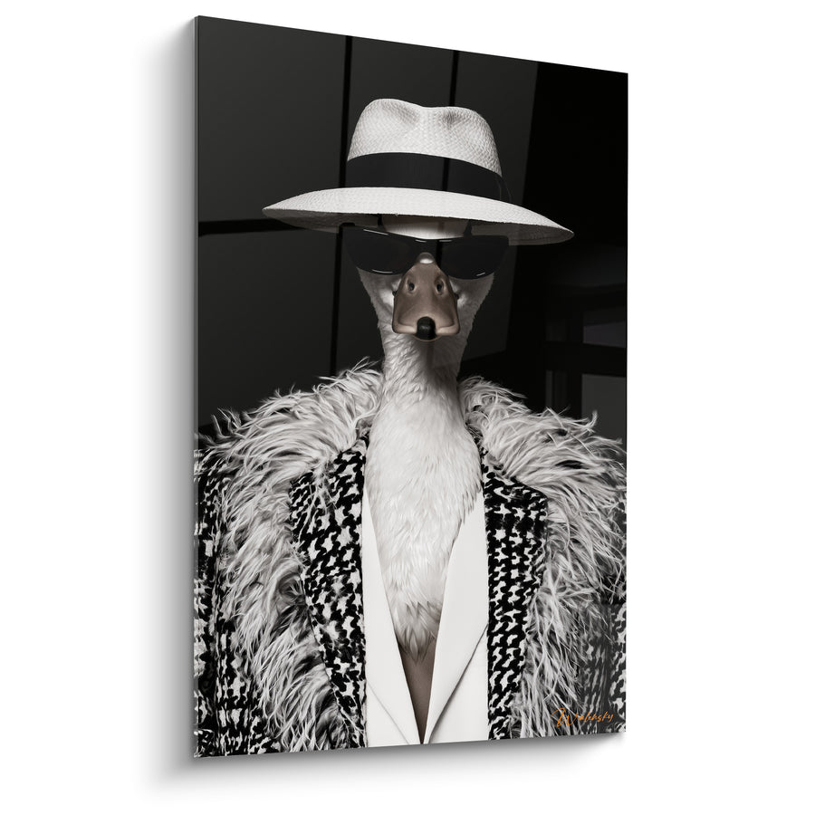 Cuadro de Pato Elegante con Sombrero Blanco y Gafas de Sol - Seducción Encubierta - Edición Pato