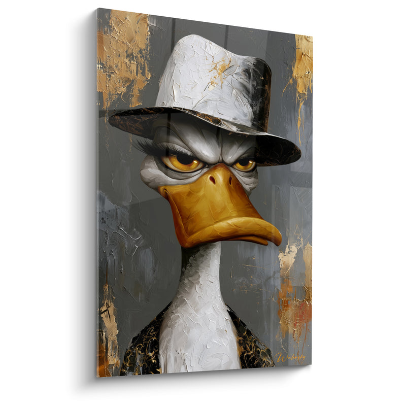 Tableau Canard blanc au chapeau feutre doré - Air de gangster - Edition Canard