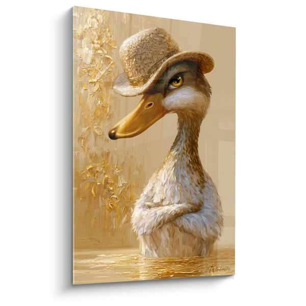 Beige Duck with Straw Hat Painting - Golden Stroll - Duck Edition