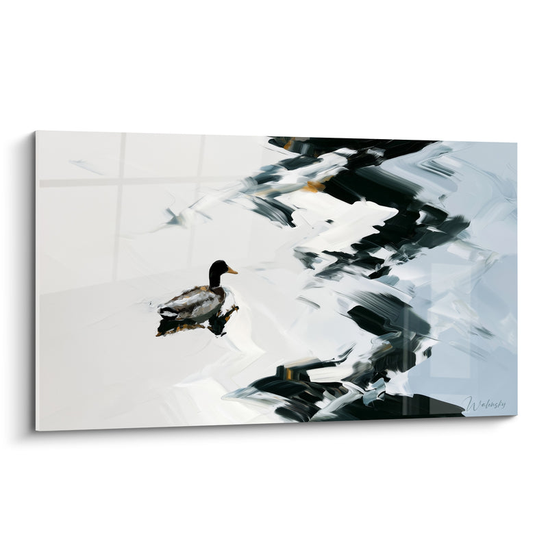 Tableau Canard blanc et noir seul sur eau vaste - Isolement sur l'étendue - Edition Canard