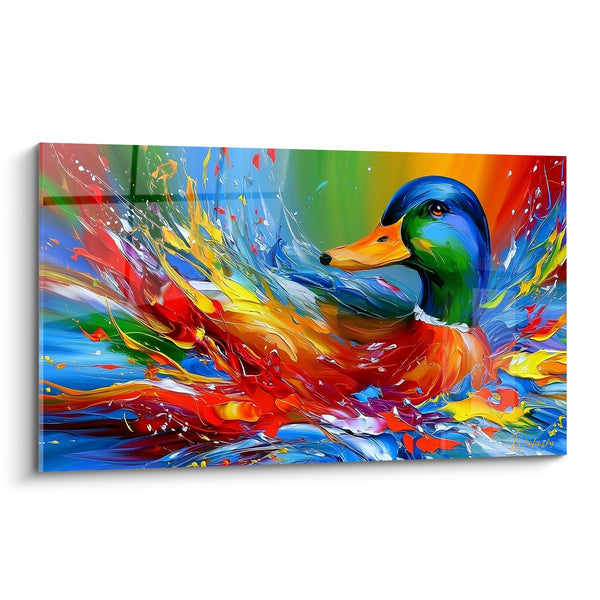 Gemälde Stockente mit roten und blauen Spritzern - Vitaler Spritzer - Enten-Edition