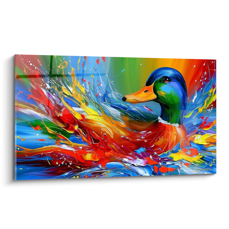 Tableau Canard colvert aux éclaboussures rouge et bleu - Éclaboussure vitale - Edition Canard