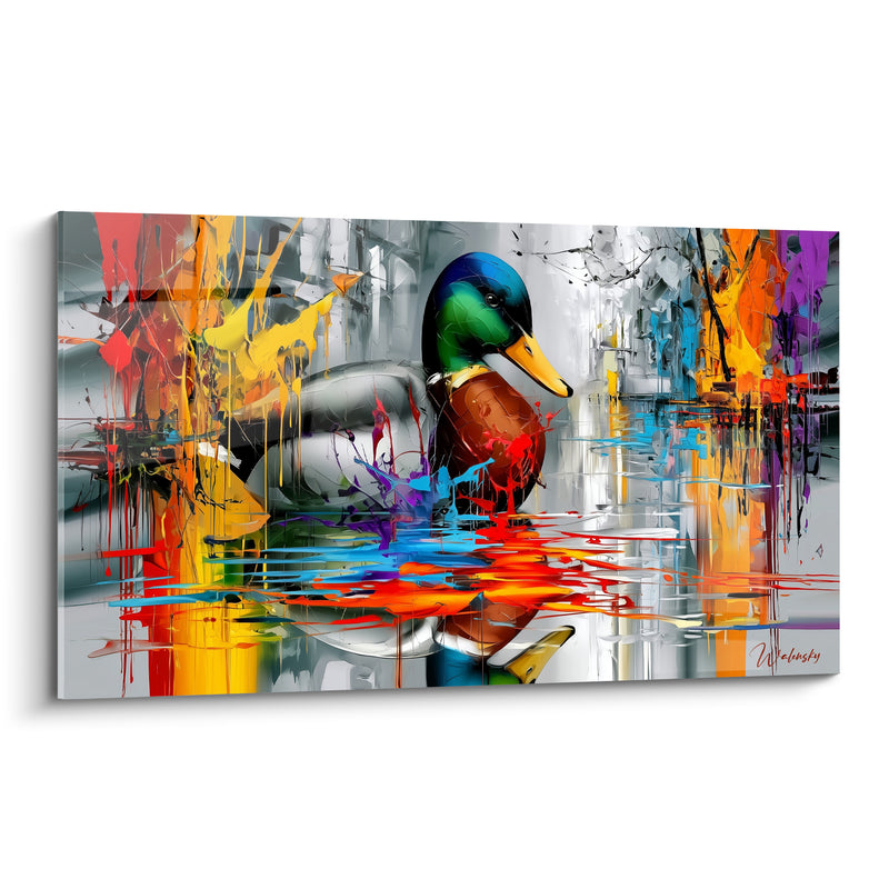 Tableau Canard colvert aux coulures multicolores - Éclaboussure sauvage - Edition Canard