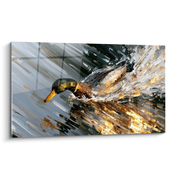 Mallard Duck Painting with Golden and Grey Feathers - Flash Flight - Duck Edition