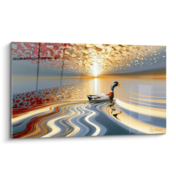 Duck Painting Olive Green, Brown and White Towards a Burst of Sunlight - Explosion of Golden Petals - Canard Edition