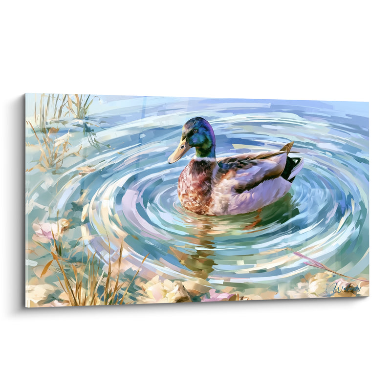 Tableau Colvert vert bleu sur eau ondulée - Ondes du matin - Edition Canard
