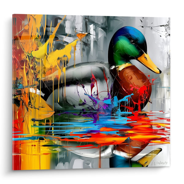 Mallard Duck Painting Emerald Green Emerald Green Splatters Gold Flows - Splash on the Pond - Duck Edition