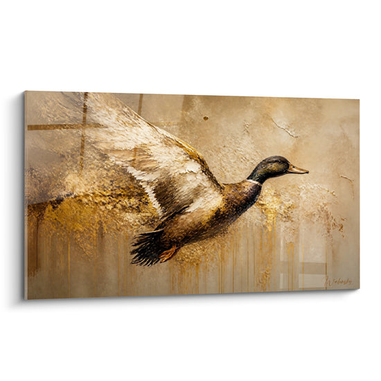 Tableau Canard colvert doré aux ailes déployées - Envol doré - Edition Canard