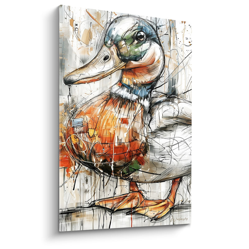 Tableau Canard colvert orange et blanc esquissé - Halte au fil de l'eau - Edition Canard