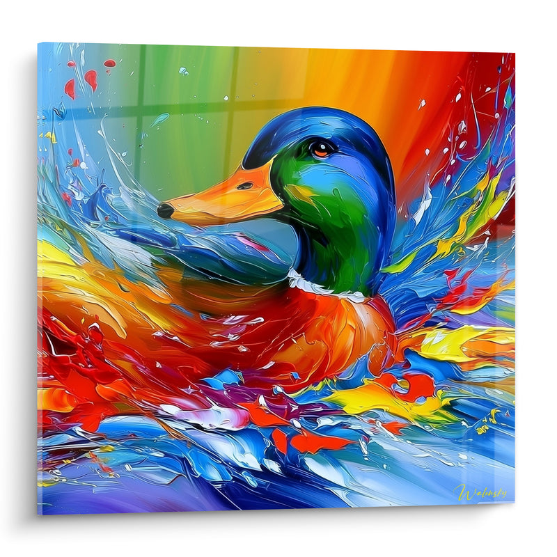 Tableau Canard colvert vert et bleu sur éclaboussures - Jaillissement aquatique - Edition Canard