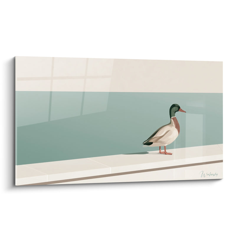 Tableau Canard colvert vert et blanc minimaliste - Pause silencieuse - Edition Canard