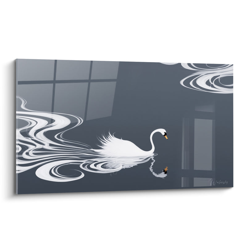 Tableau Cygne blanc et gris aux volutes tourbillonnantes - Reflet de fenêtre - Edition Canard