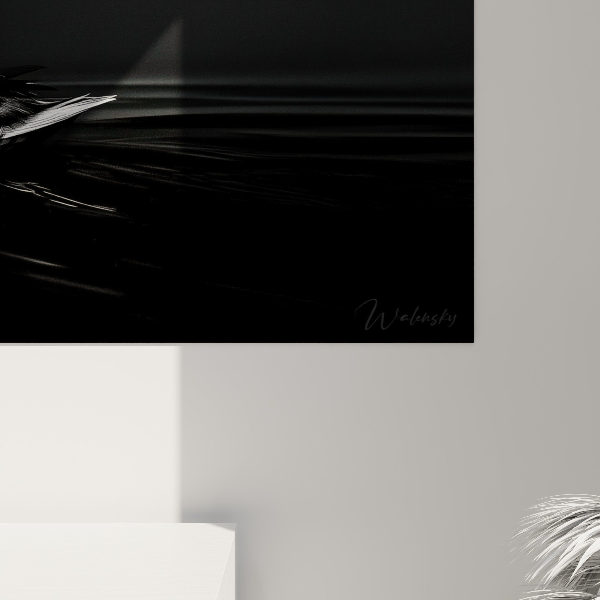 Détail des empâtements dorés et du plumage gris sombre du canard, matière lisse et contrastée