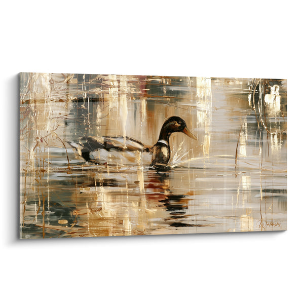 Leinwand Schwan schwimmend goldene und anthrazitfarbene Reflexe - Goldene Drift - Edition Schwan