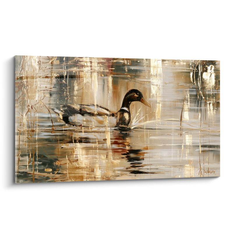 Tableau Canard nageant reflets dorés et anthracite - Dérive dorée - Edition Canard