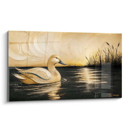 Tableau Canard doré nageant sur eau noire - Silence doré - Edition Canard