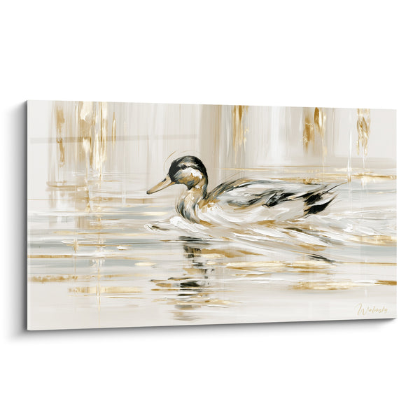 Golden Duck Swimming on Ivory Water - Peaceful Crossing - Duck Edition