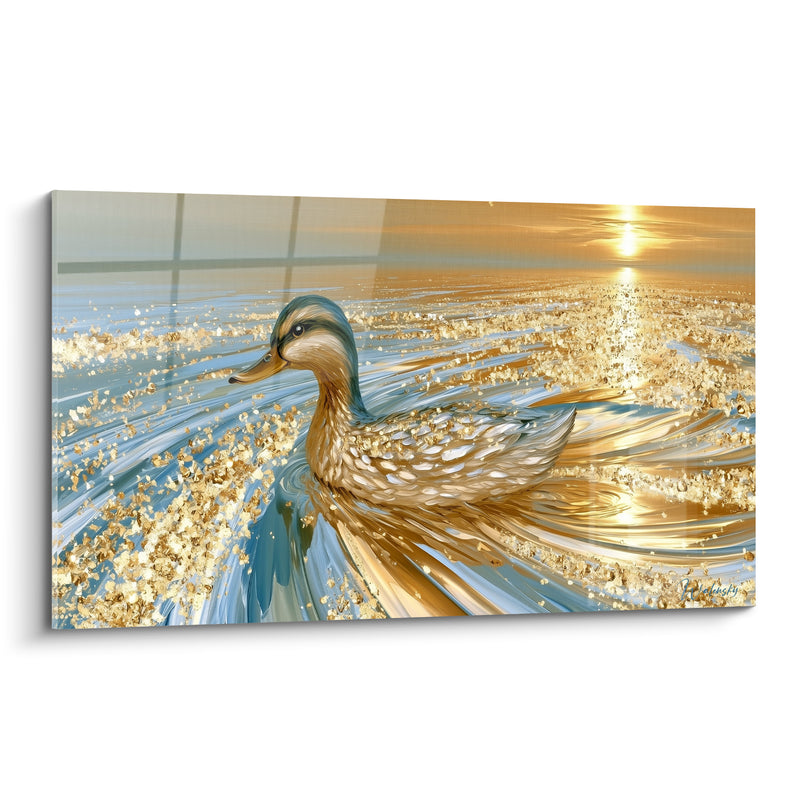 Tableau Canard doré nageant au soleil couchant - Éclat sur l'onde - Edition Canard
