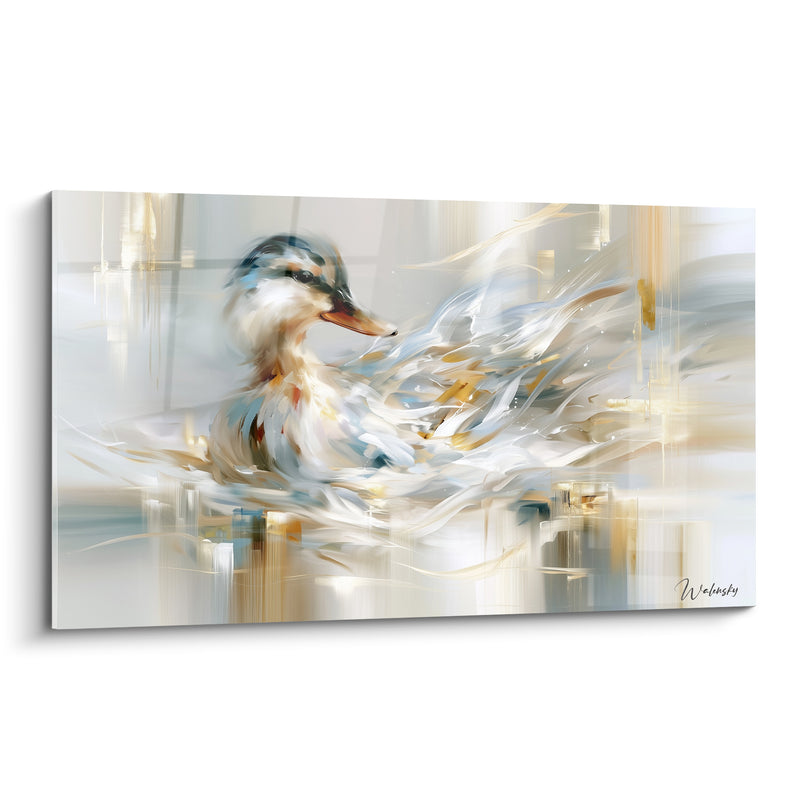 Tableau Canard flottant aux reflets ivoire et or - Dérive lumineuse - Edition Canard