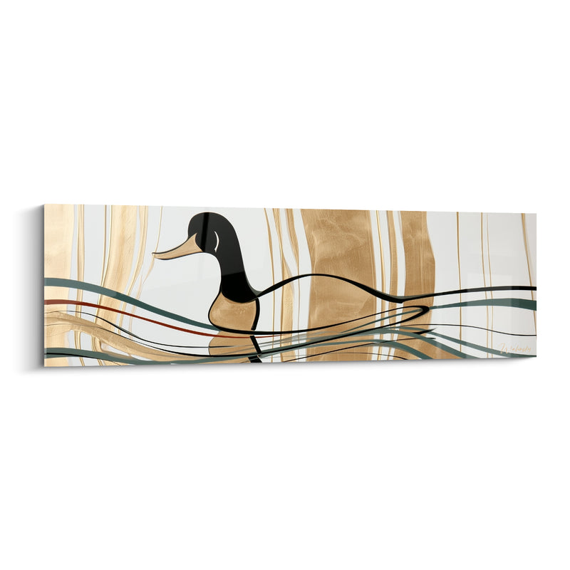 Tableau Canard tête noire et doré aux fines rayures verticales - Filet vert et rouge - Edition Canard
