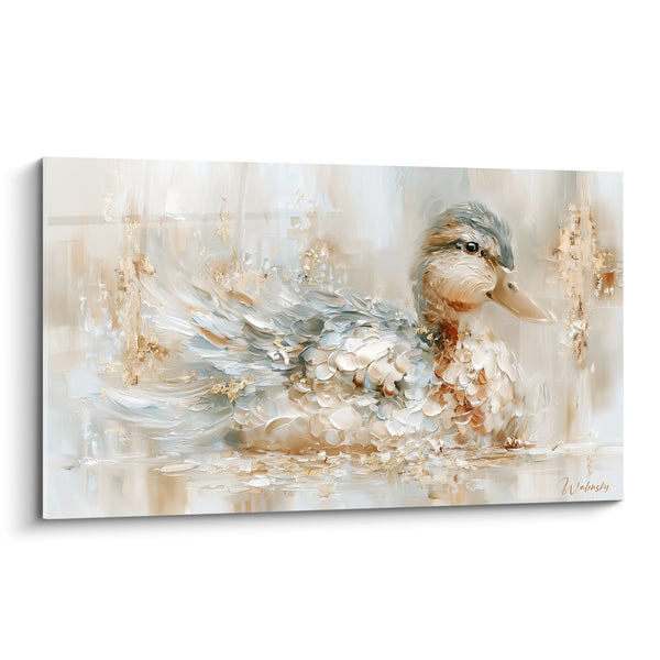 Goldene Ente-Leinwand mit texturierten Federn - Goldene Ruhe - Enten-Edition