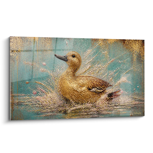 Tableau Canard doré éclaboussant l'eau turquoise - Éclaboussure dorée - Edition Canard
