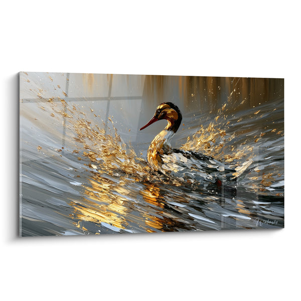 Leinwand Graupelente mit rotem, goldenen und grauen Schnabel, Wasserprojektionen - Langer, schlanker Hals - Edition Ente