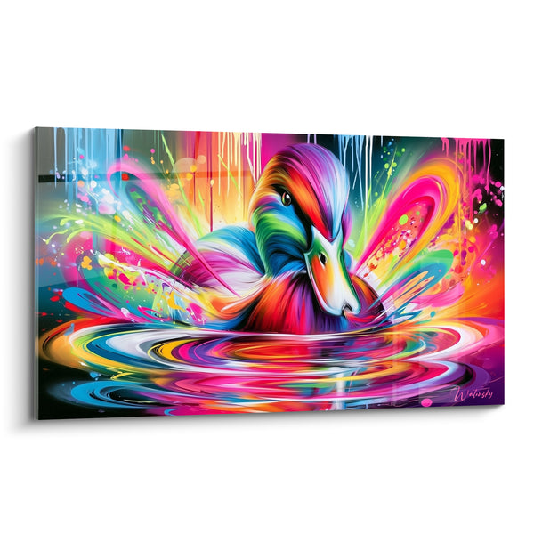 Leinwand Rosa und Blaue Ente mit ausgebreiteten Flügeln - Konzentrische Mehrfarbenwellen - Edition Ente
