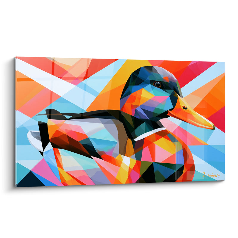Tableau Canard colvert bleu et orange géométrique - Éclat cristallin - Edition Canard