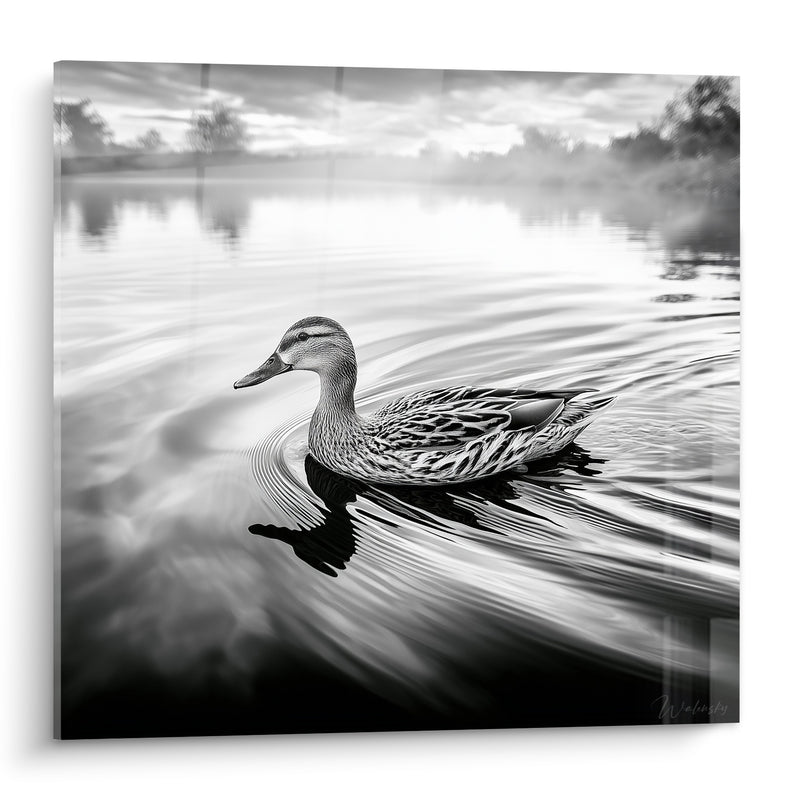 Tableau Canard gris et blanc sur eau calme - Aube silencieuse - Edition Canard