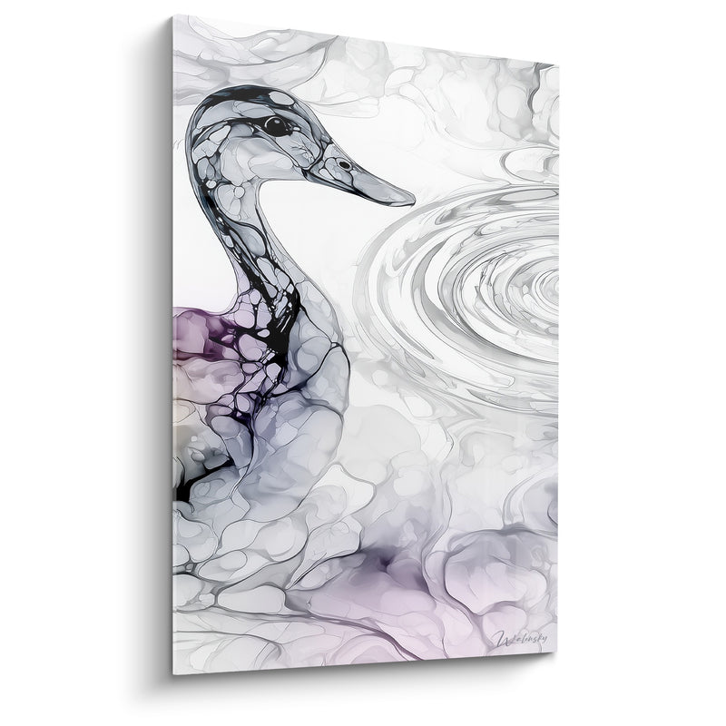 Tableau Canard gris et mauve sur ondes d'eau - Ondulations silencieuses - Edition Canard