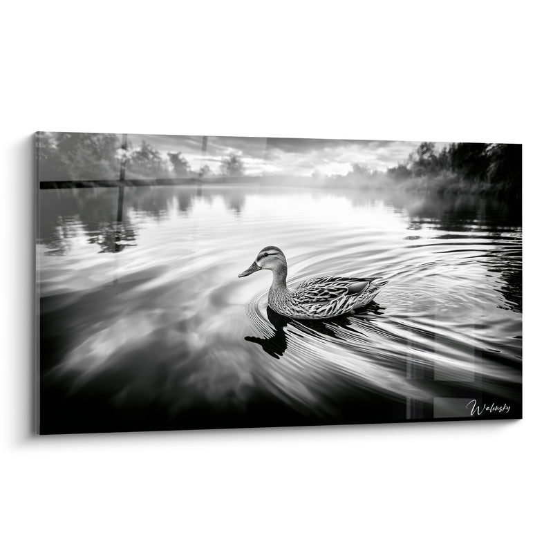 Tableau Canard nageant sur un lac brumeux - Solitude matinale - Edition Canard