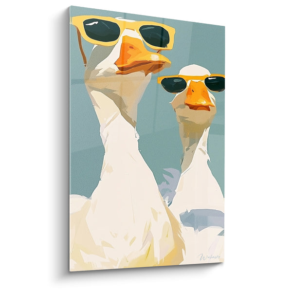 White Ducks Wearing Yellow Glasses Painting - Vacation Duo - Duck Edition