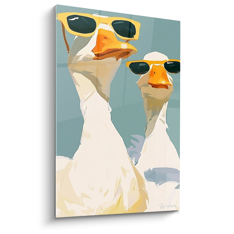 Tableau Canards blancs aux lunettes jaunes - Duo en vacances - Edition Canard