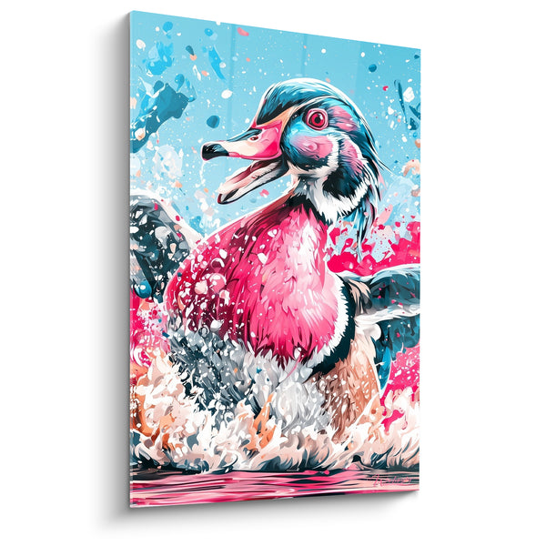 Mandarin Duck Pink and Blue Tableaux with Open Beak - Cascade Splashes - Duck Edition