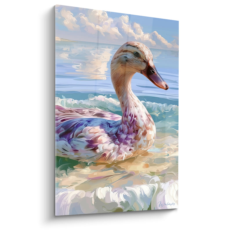 Tableau Canard mauve et turquoise sur vagues d'écume - Dérive marine - Edition Canard