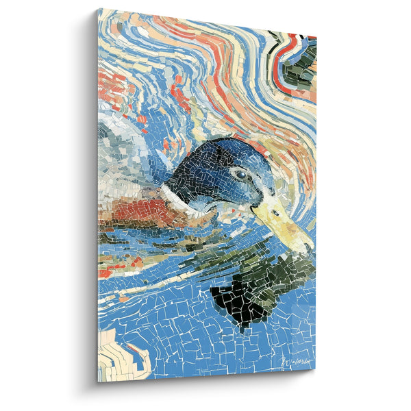 Leinwand Ente Mosaik blau und rot schwimmend - Reflekte in Bewegung - Edition Ente