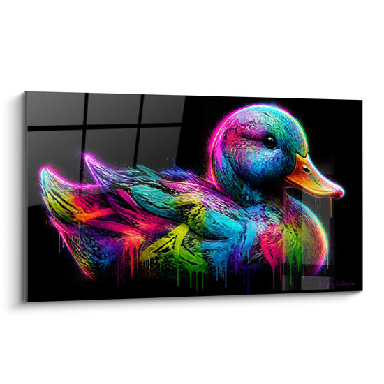 Tableau Canard fond noir bec orange lumineux - Éclaboussure nocturne - Edition Canard