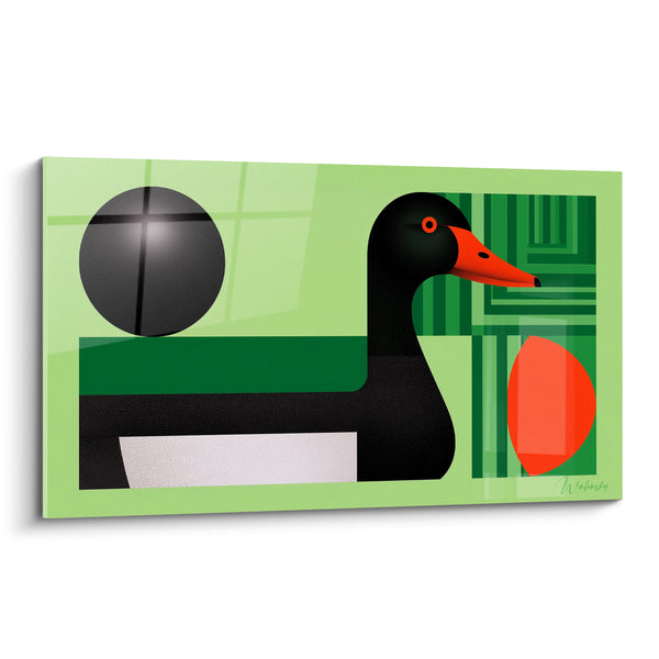 Gemälde Schwarzer Stockente mit orangefarbenem Schnabel geometrisch - Grafischer Teich - Enten-Edition